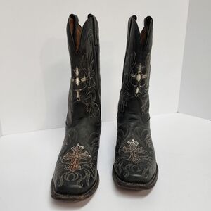 Tony Lama Black Western Cowboy Boots with Embroidered Cross Women's Size 6B